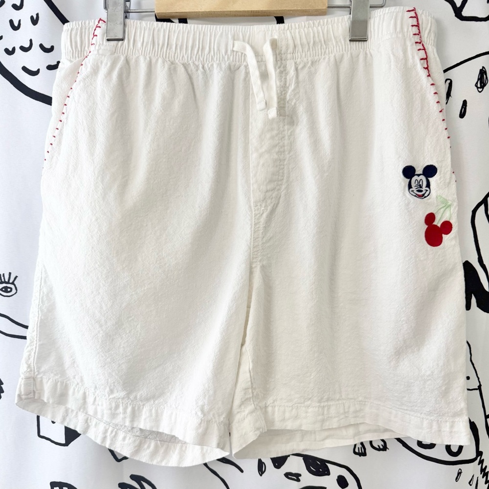Disney White Unisex Shorts with Mickey Mouse Design